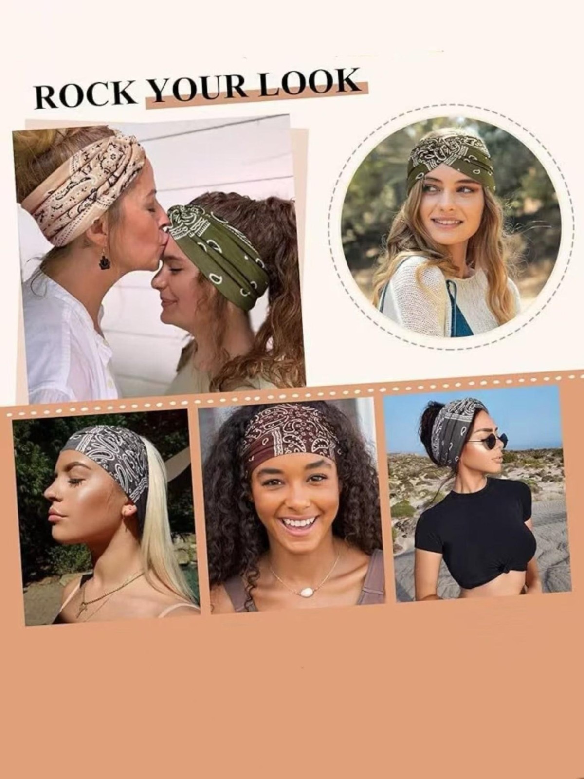 4PCS Boho Wide Headbands for Women Vintage Paisley Elastic Hair Bands