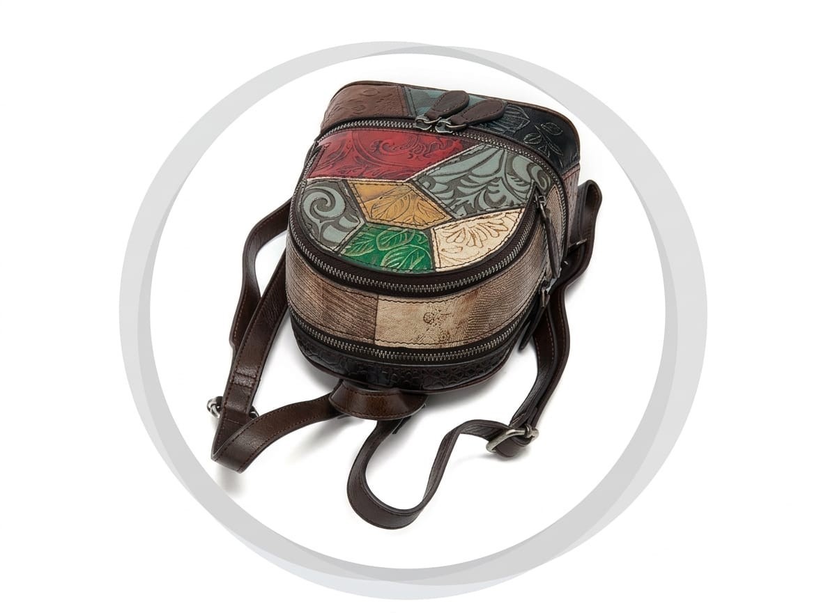 Women Genuine Leather Bag Purse Patchwork Embossed Backpack Handbag Boho Vintage