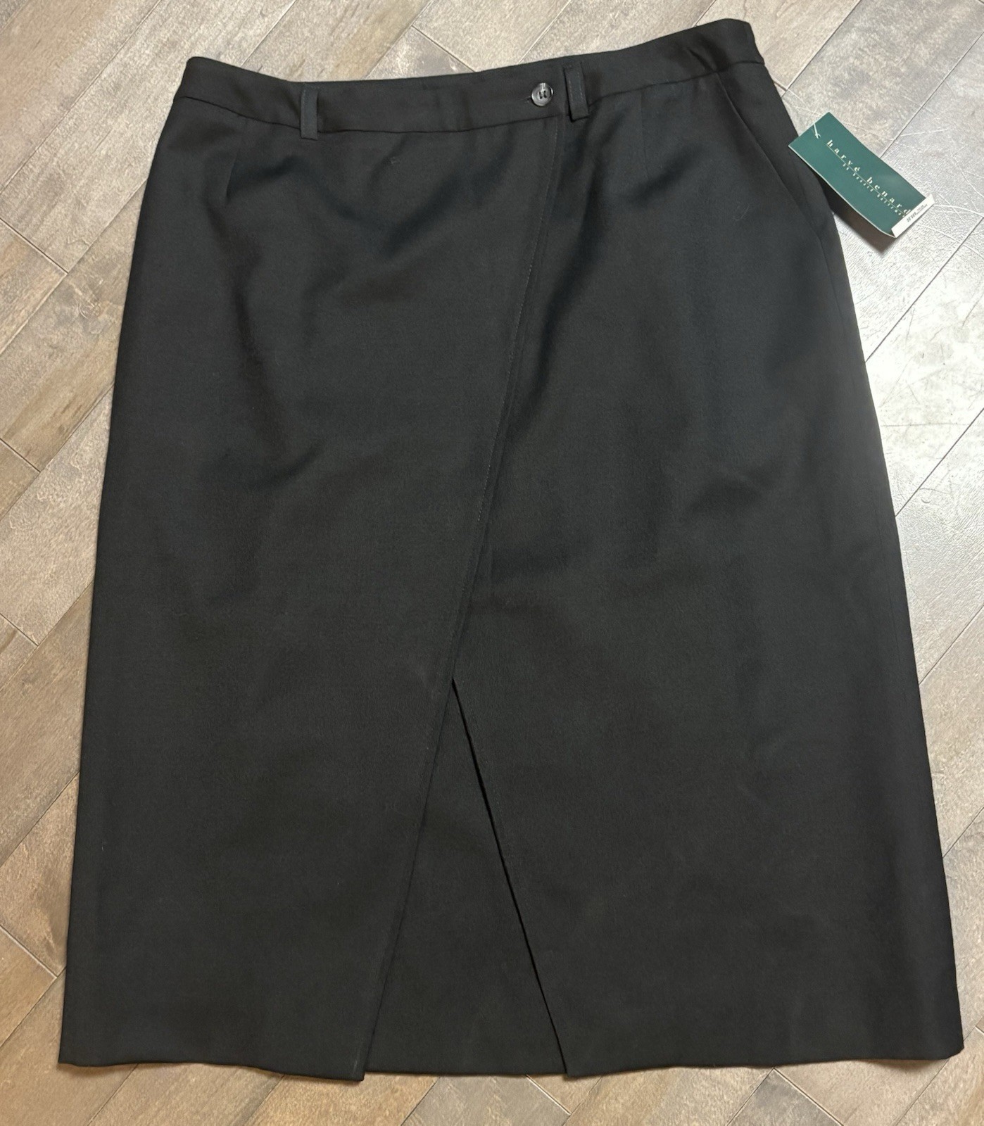 Harvé Benard by Benard Holtzman Black 100% Wool Wrap Front Midi Skirt Size 14