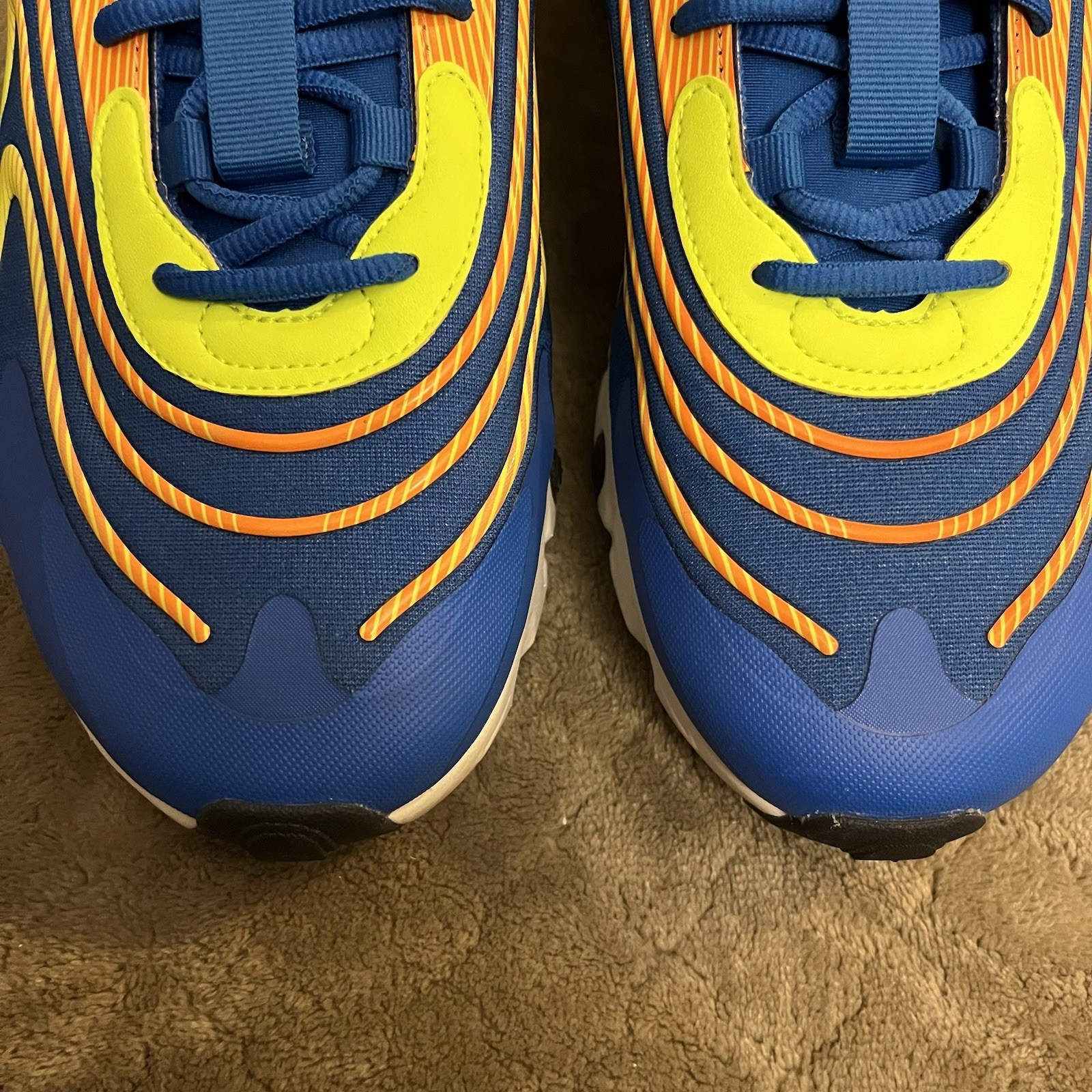 Size 11 – Nike Air Max 270 React ENG Blue w electric yellow & orange