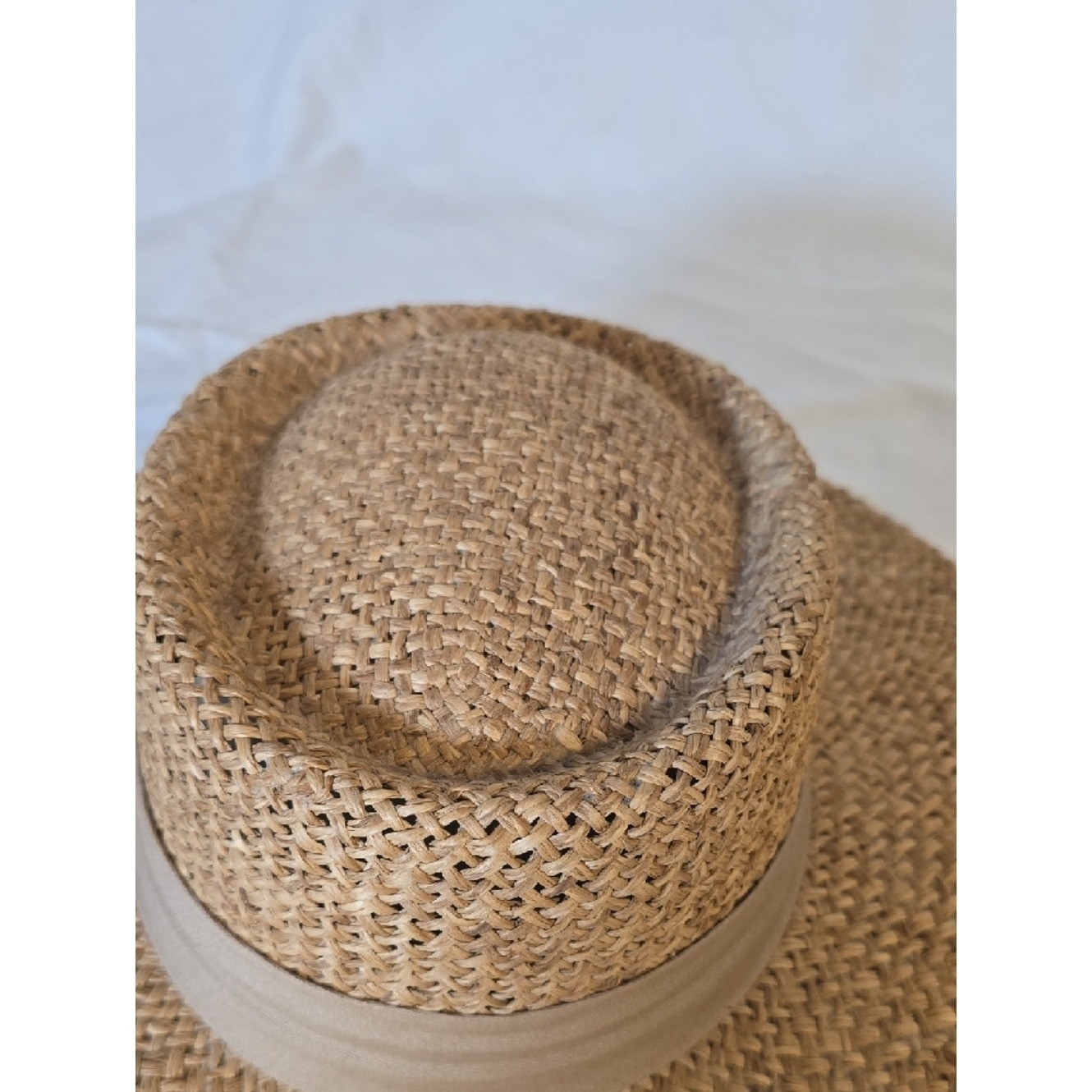 Peter Grimm Natural Brown Straw Fedora Panama Hat with Tan Band One Size