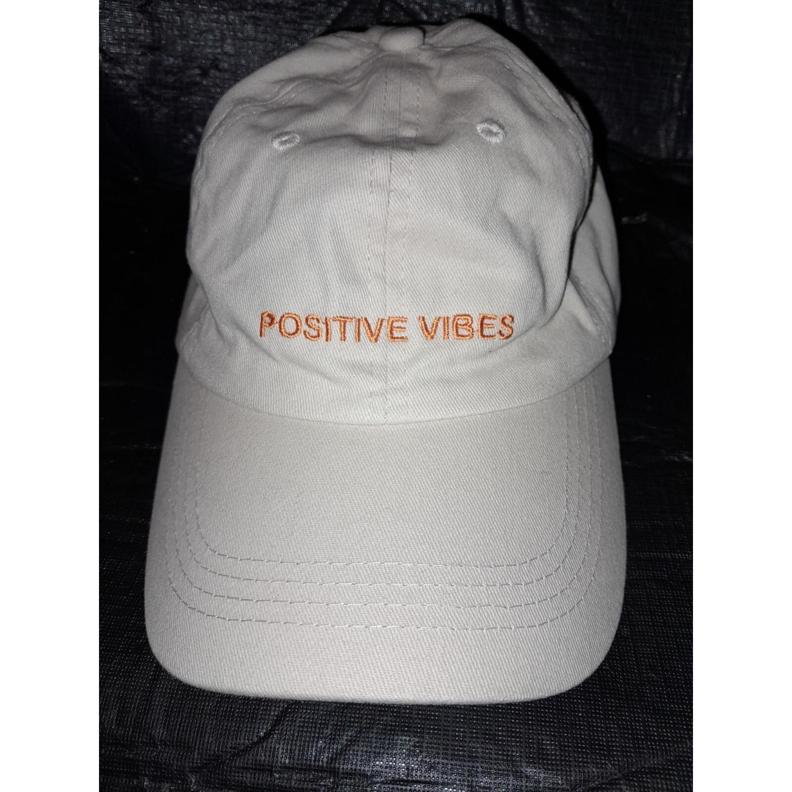 Positive Vibes Baseball Hat Cap Beige Yellow Adjustable Summer Beach Travel Hat