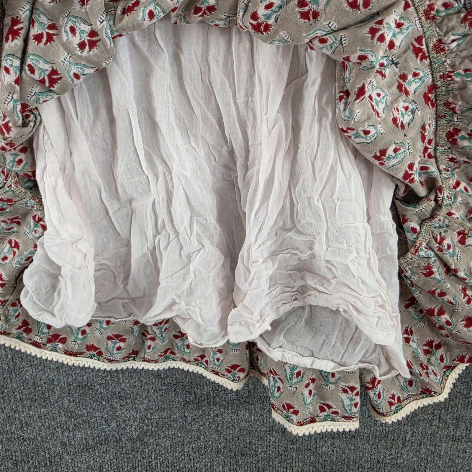 Madison Mathews Dress Large Floral Smocked Mini Ruffle Boho Prairie Cottagecore