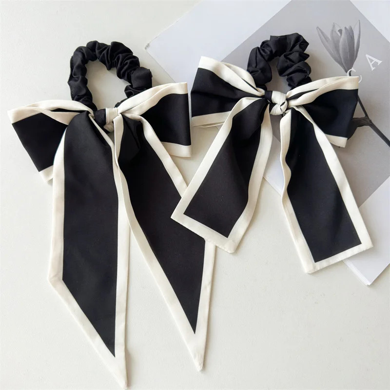 1Pc Fashion Solid Bow Ribbon Tassel Hair Scrunchies Elastic Hair Bands For Women