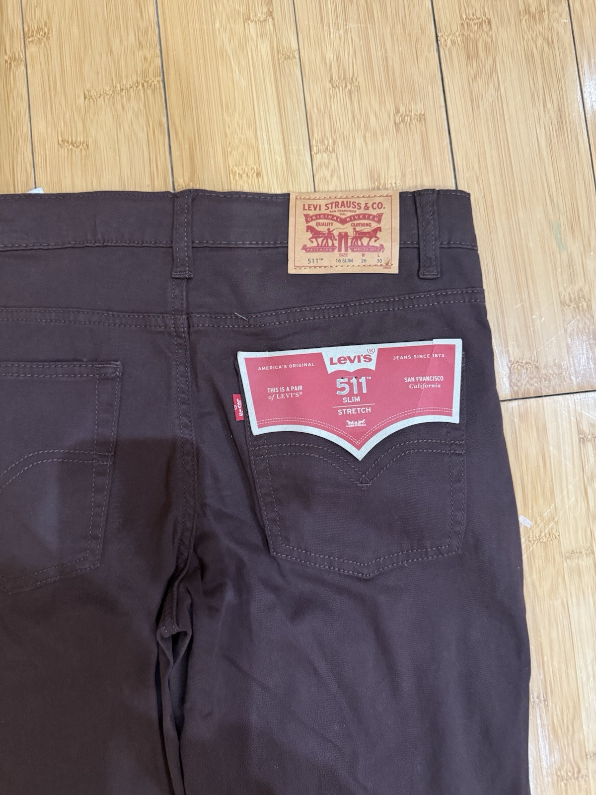 Levi Boy’s 511 Size 16 Slim Fit Stretch Denim Jean W 26 L 30 Brown