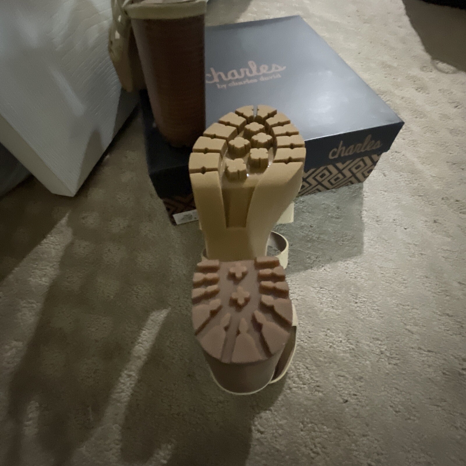 Charles By Charles David Verbal Beige Block Heel Sandals. Size 9.5 NIB!