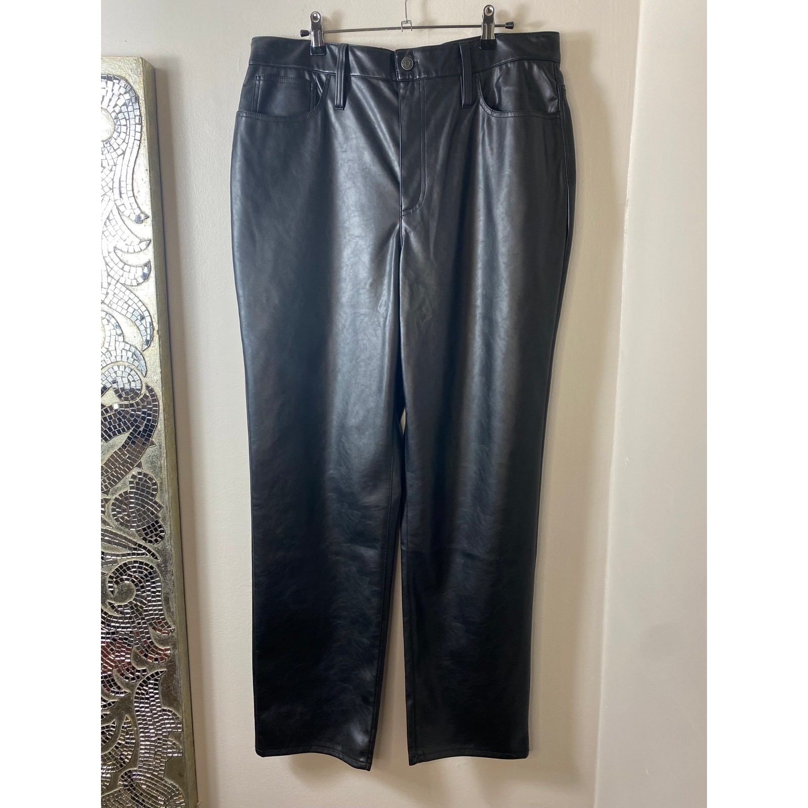 MADEWELL JEANS 32 TALL BLACK THE PERFECT VINTAGE STRAIGHT FAUX LEATHER EDITION