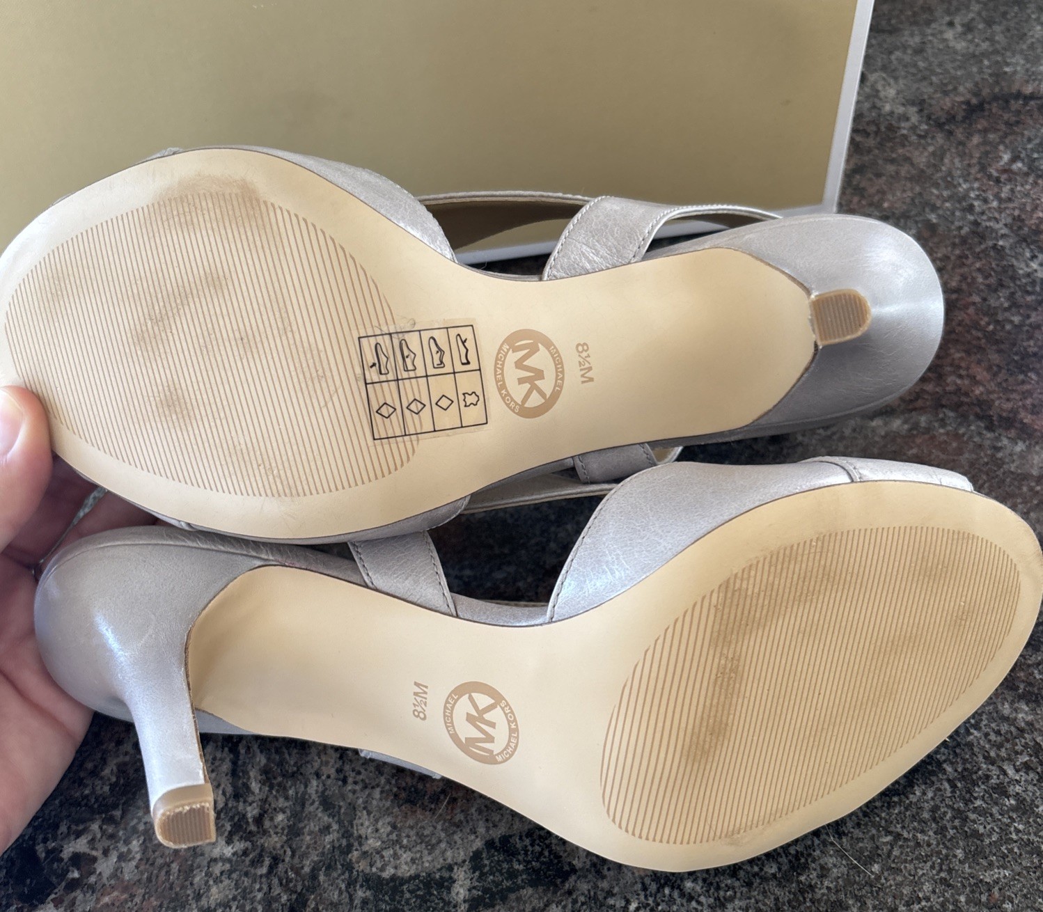 8.5 MICHAEL Michael Kors Becky Strappy Sandals Heels Pearl Grey Open Toe EXC
