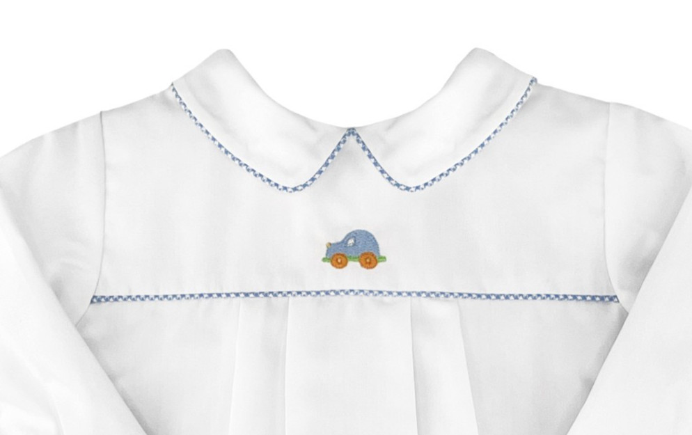 NWT Petit Ami White Blue 2pc Car Long Sleeve Diaper Set Newborn Baby Boys NB