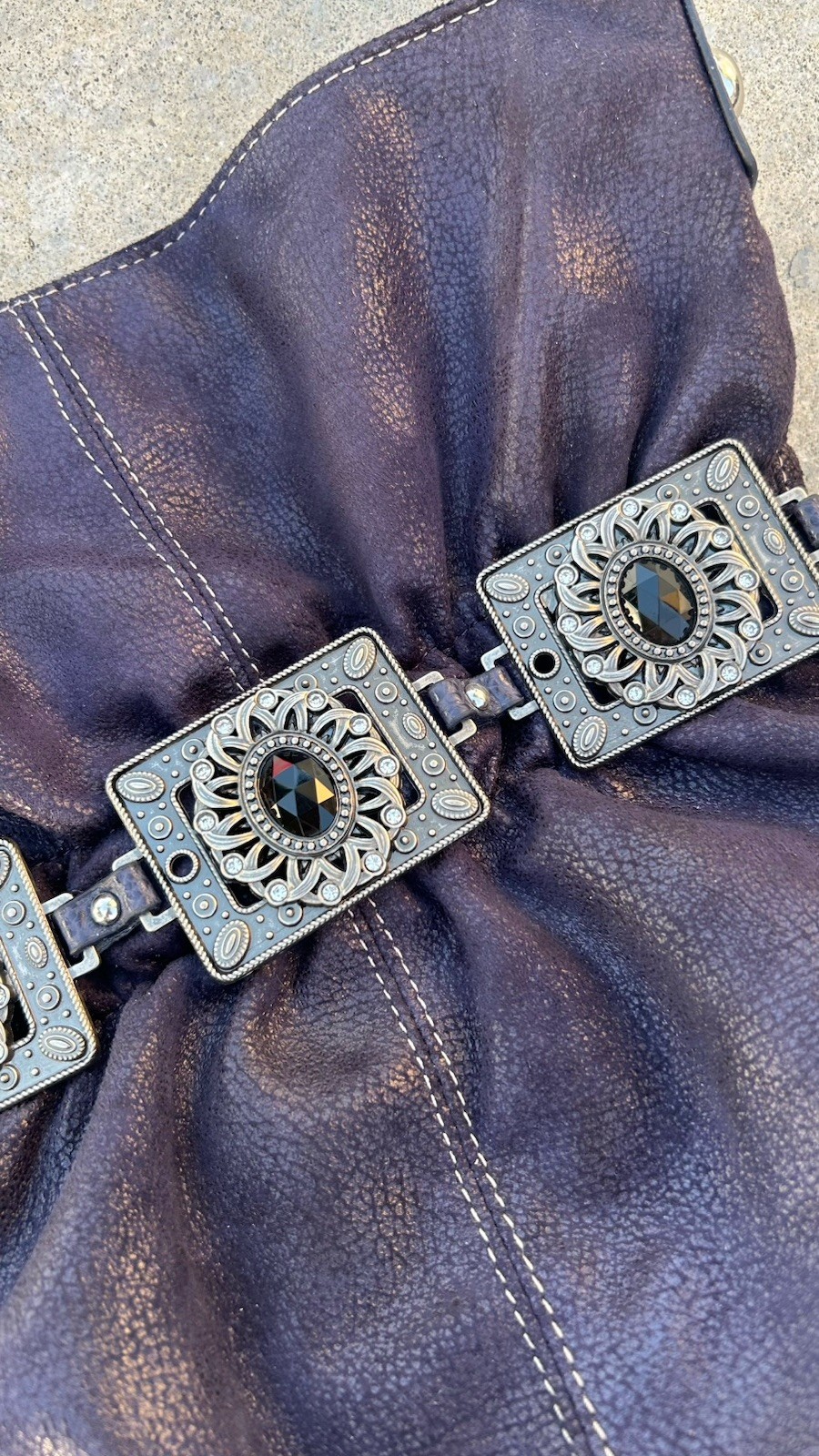 Kathy Van Zeeland Purple Shoulder Bag Magnetic Close Silver Buckle Rhinestone