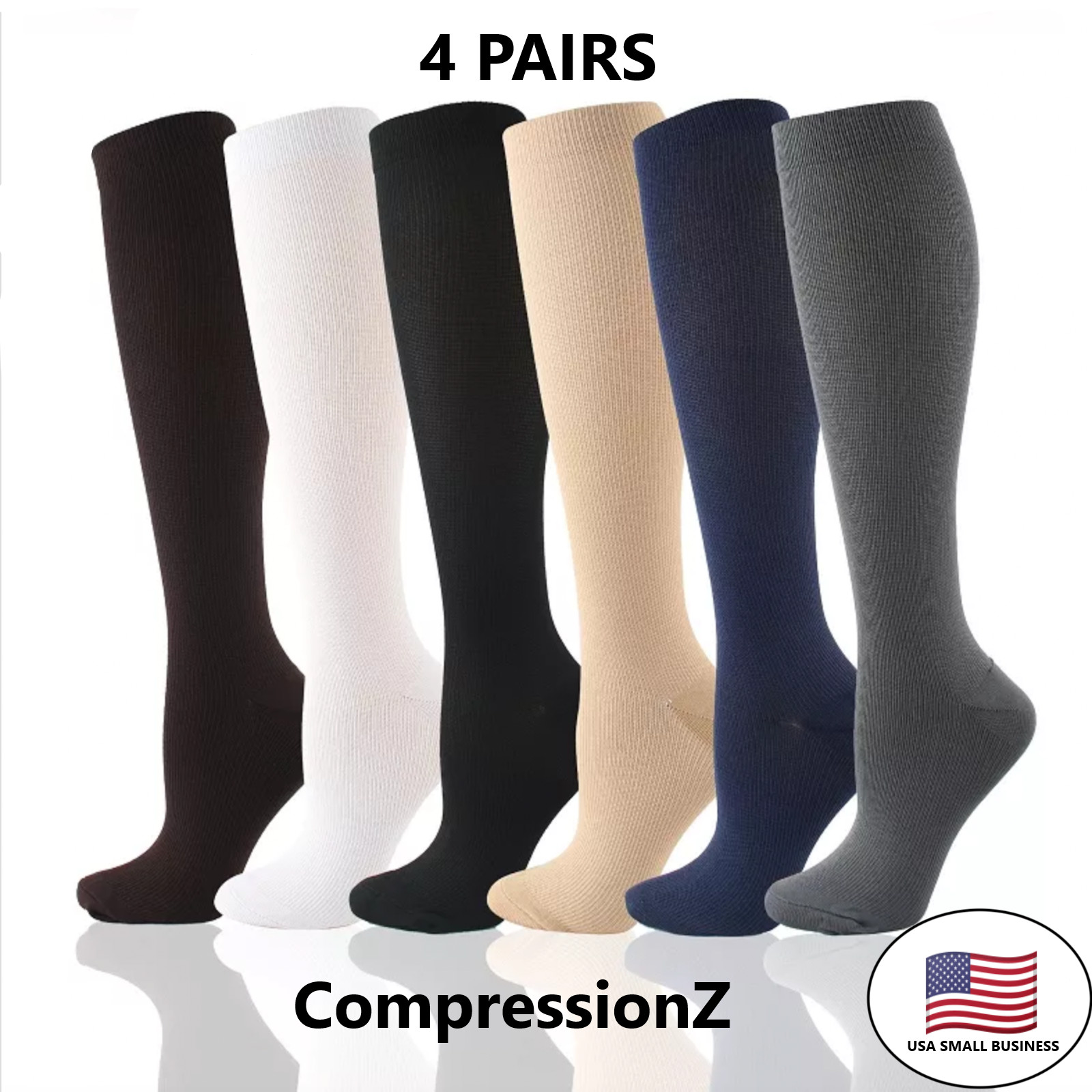 (4 Pairs) (S-3XL) Compression Socks Stockings Graduated Support Men’s Women’s
