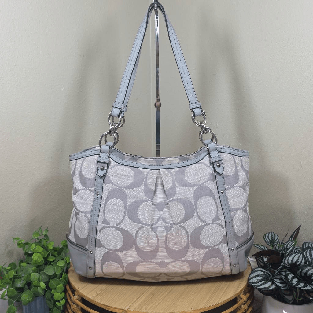Coach Alexandra Signature C Tote Shoulder Bag F21919 Gray Leather Trim