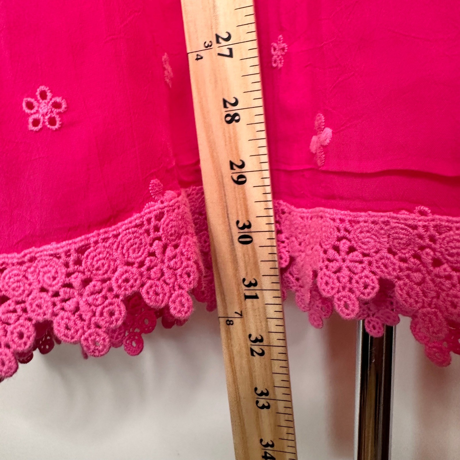 Johnny Was Hot Pink Embroidered Silk Blend Tunic Top Lace Trim V-Neck Large