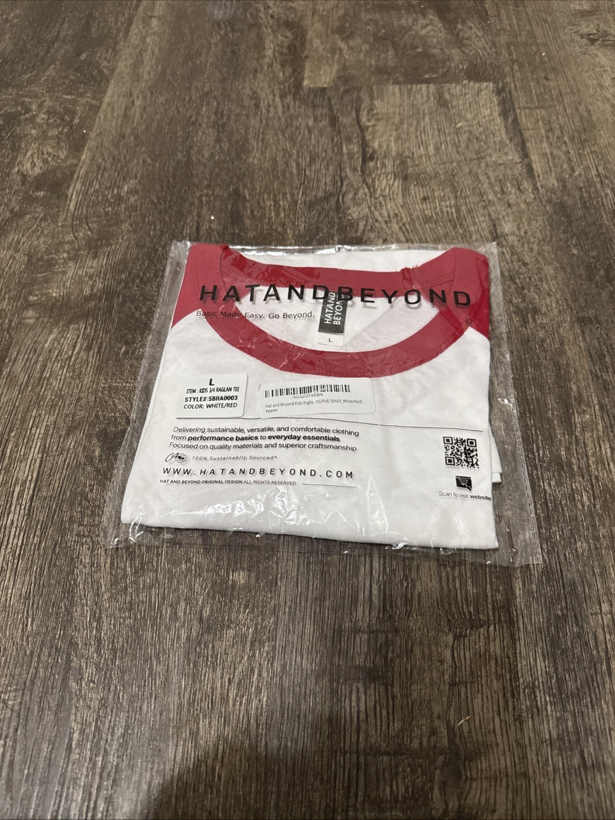 Hat And Beyond Kids 3/4 Raglan Tee White And Red Large