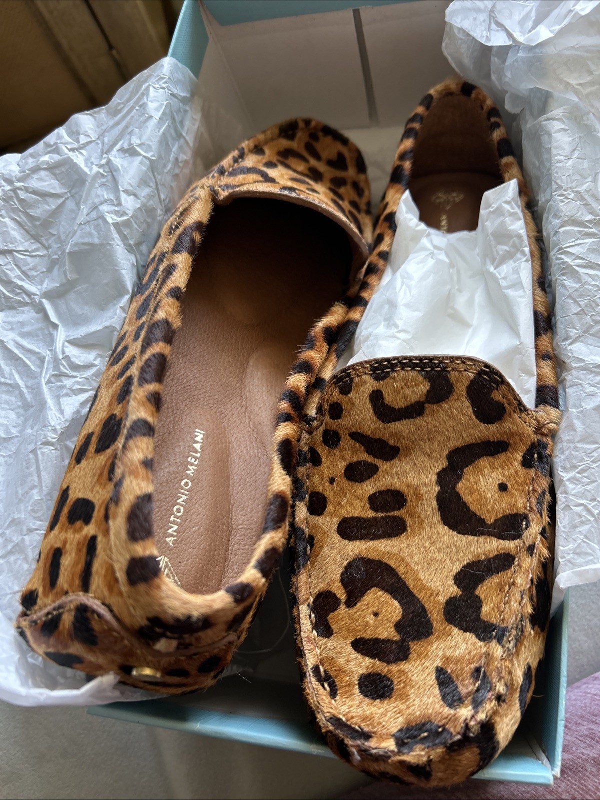 Antonio Melani Colbert Tan Multi Bovine Hair Leather Lining Flats 9 New In Box
