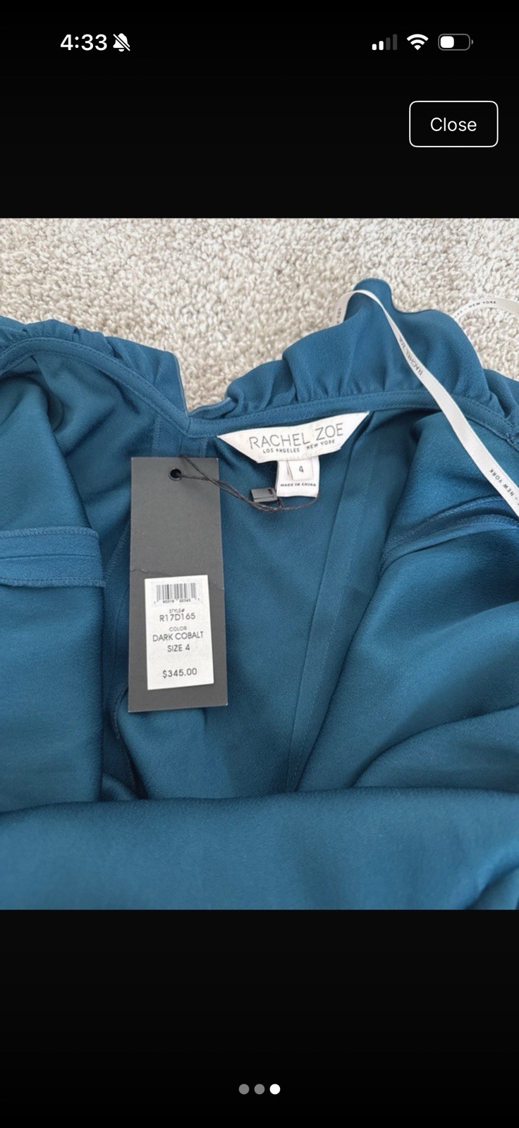 Rachel Zoe Blue Shift Dress Cold Shoulder Ruffle Tie High Neck Size 4