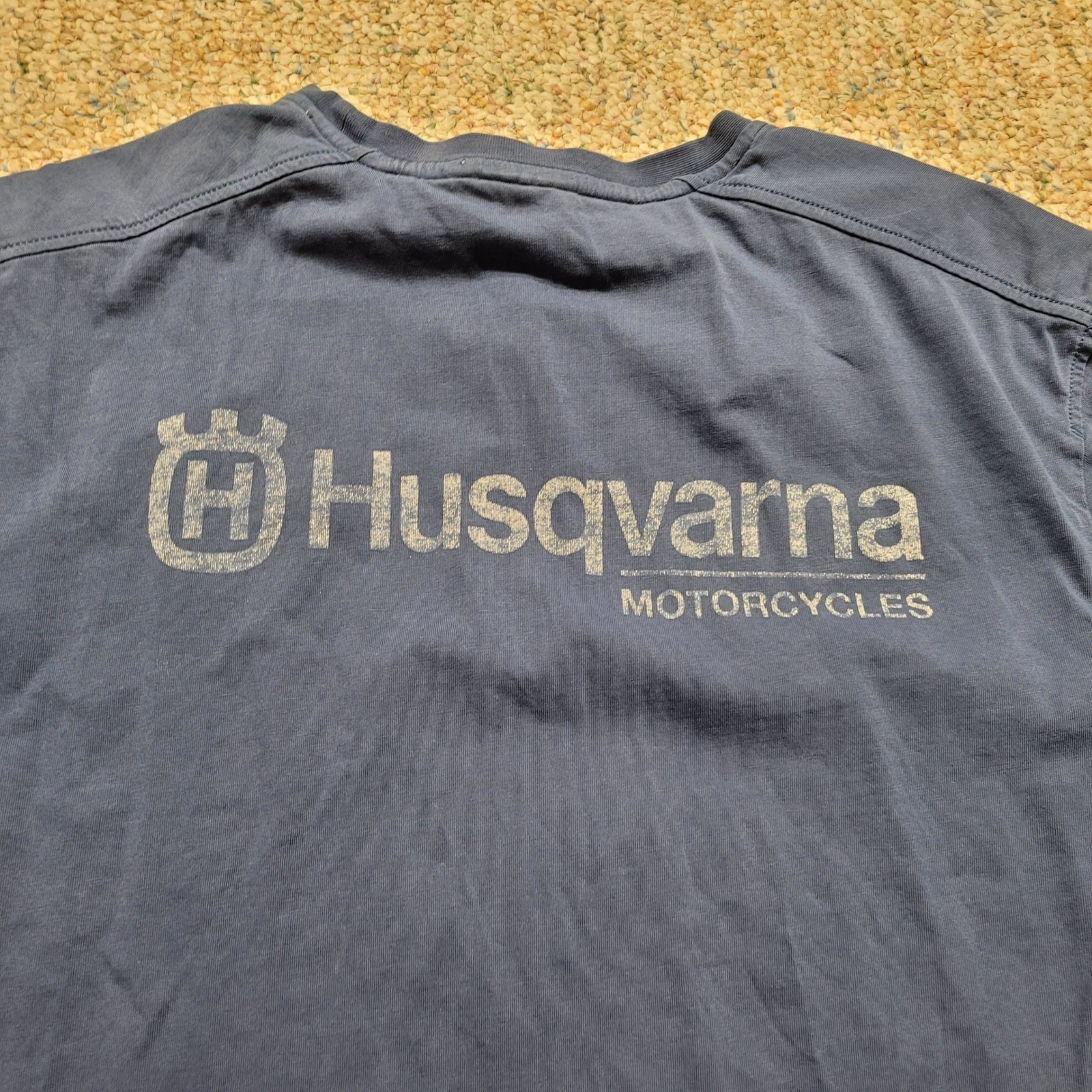 Husqvarna Motorcycles Shirt Mens Medium Blue Graphic Tee Distressed Moto Biker