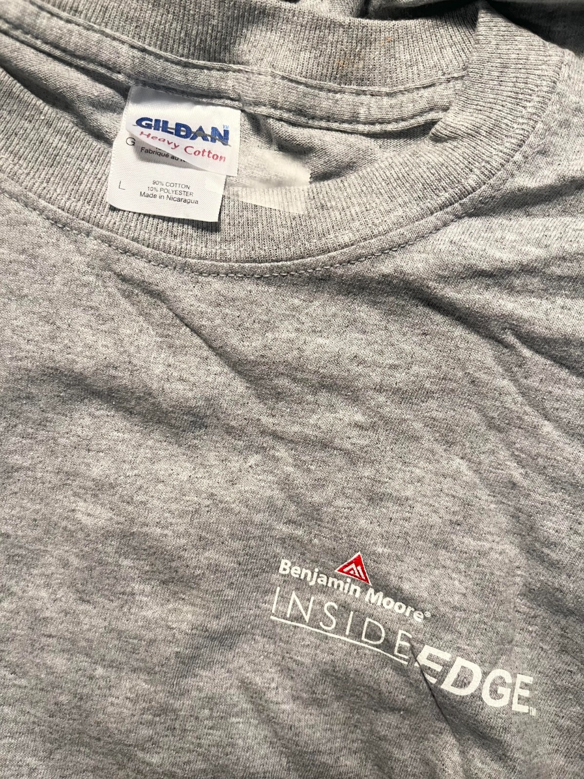 BENJAMIN MOORE Paint Store T-shirt Large Inside Edge Gildan Heavy Cotton Blend