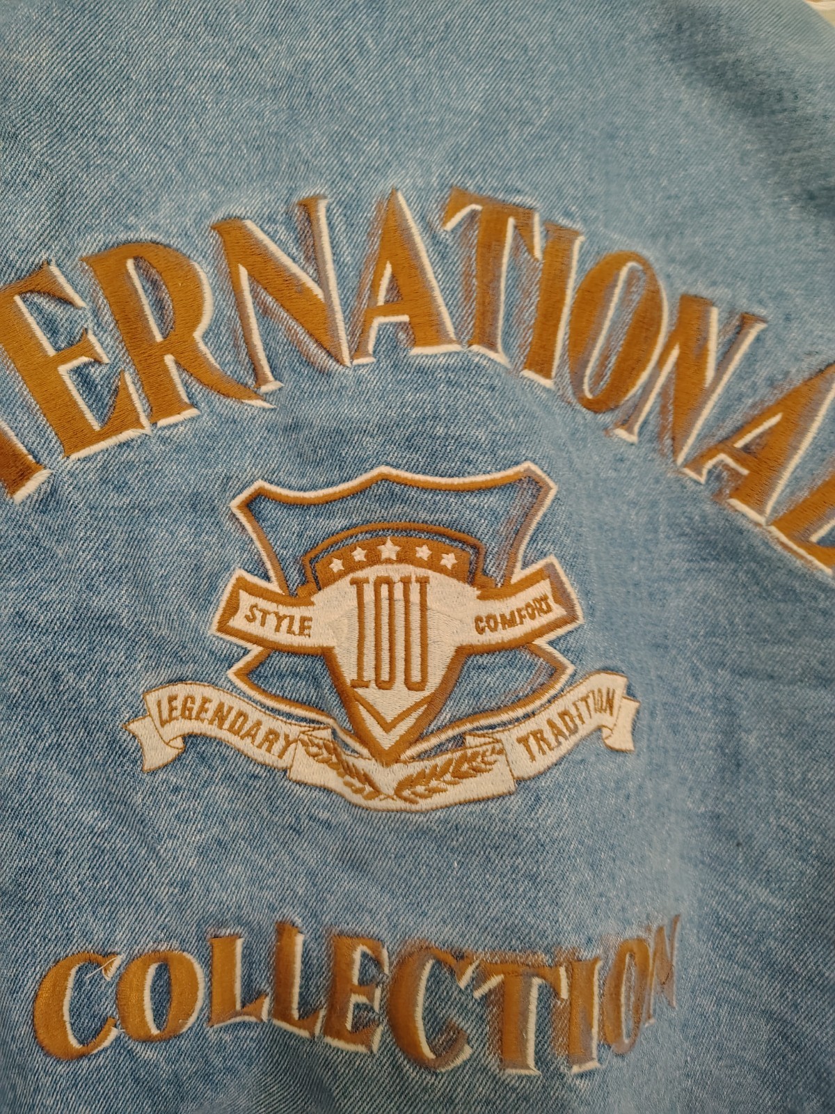 IOU Legendary Denim International Collection Vintage Jean Jacket Leather Trim Sm