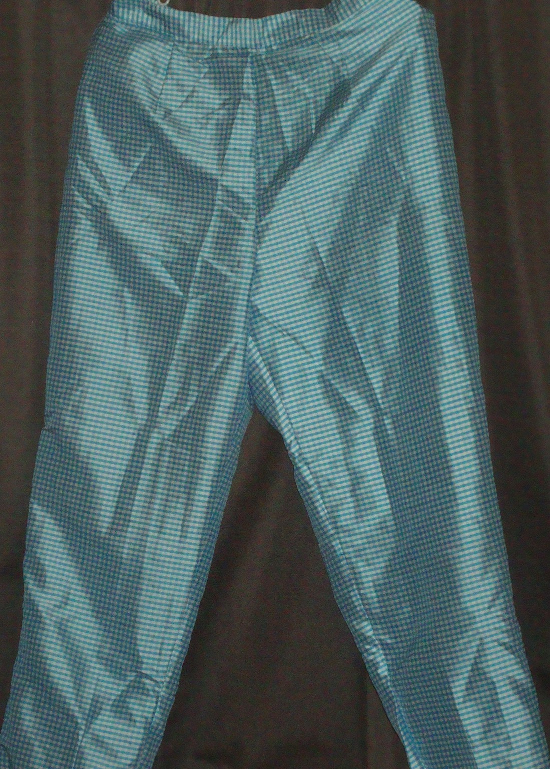 Draper’s & Damon’s Ladies Large Turquoise Checkered High Waist Pants Silk