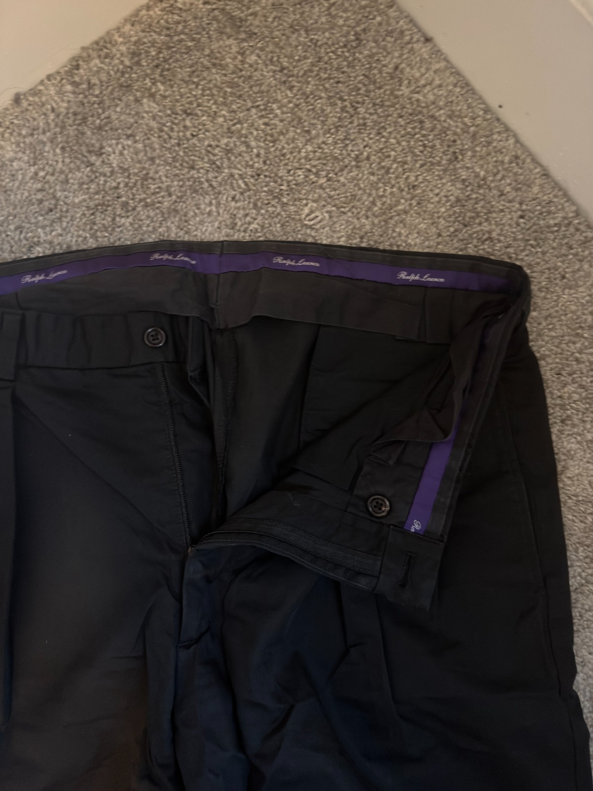 Ralph Lauren Purple Label Pleated Gabardine Trousers, Black