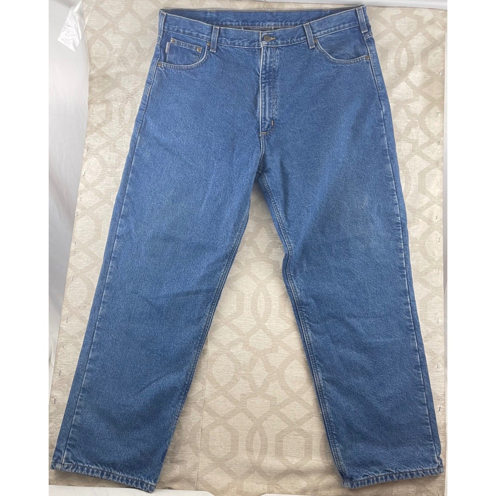Carhartt B172 DST Flannel Lined Relaxed Fit Denim Jeans Mens 42×32 Blue Dark