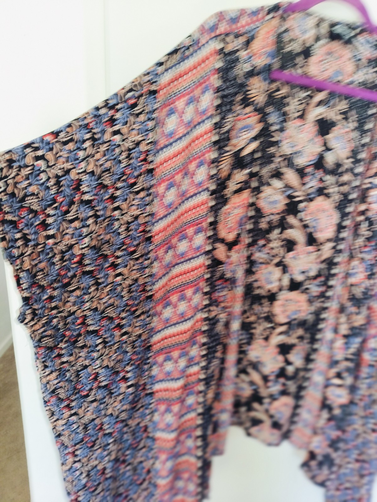 Angie Mixed Print Floral Paisley Kimono O/S Boho Open Front 100% Rayon