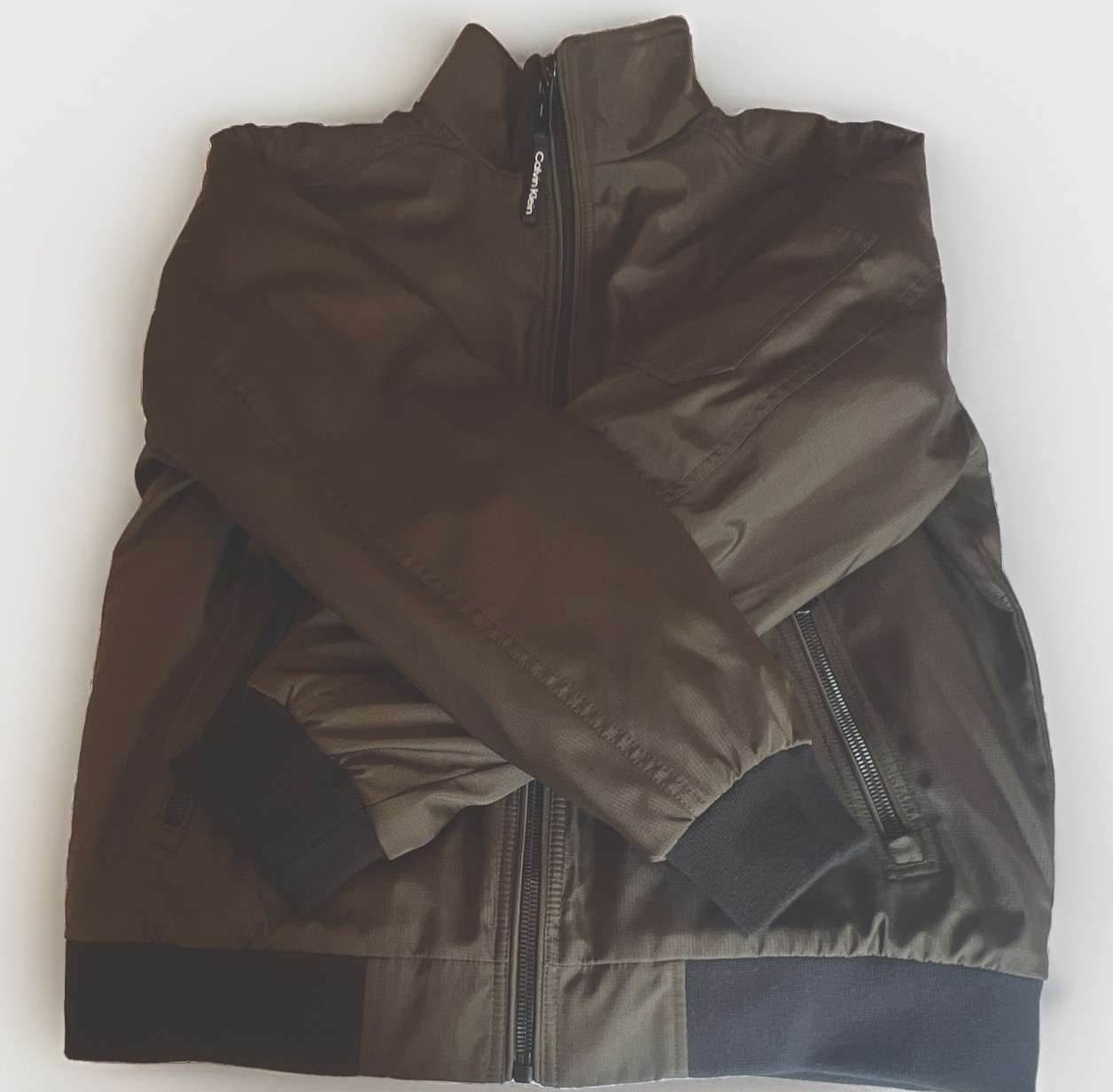 Calvin Klein Men’s Green Bomber Jacket Full Zip Lined Stand Collar Size M