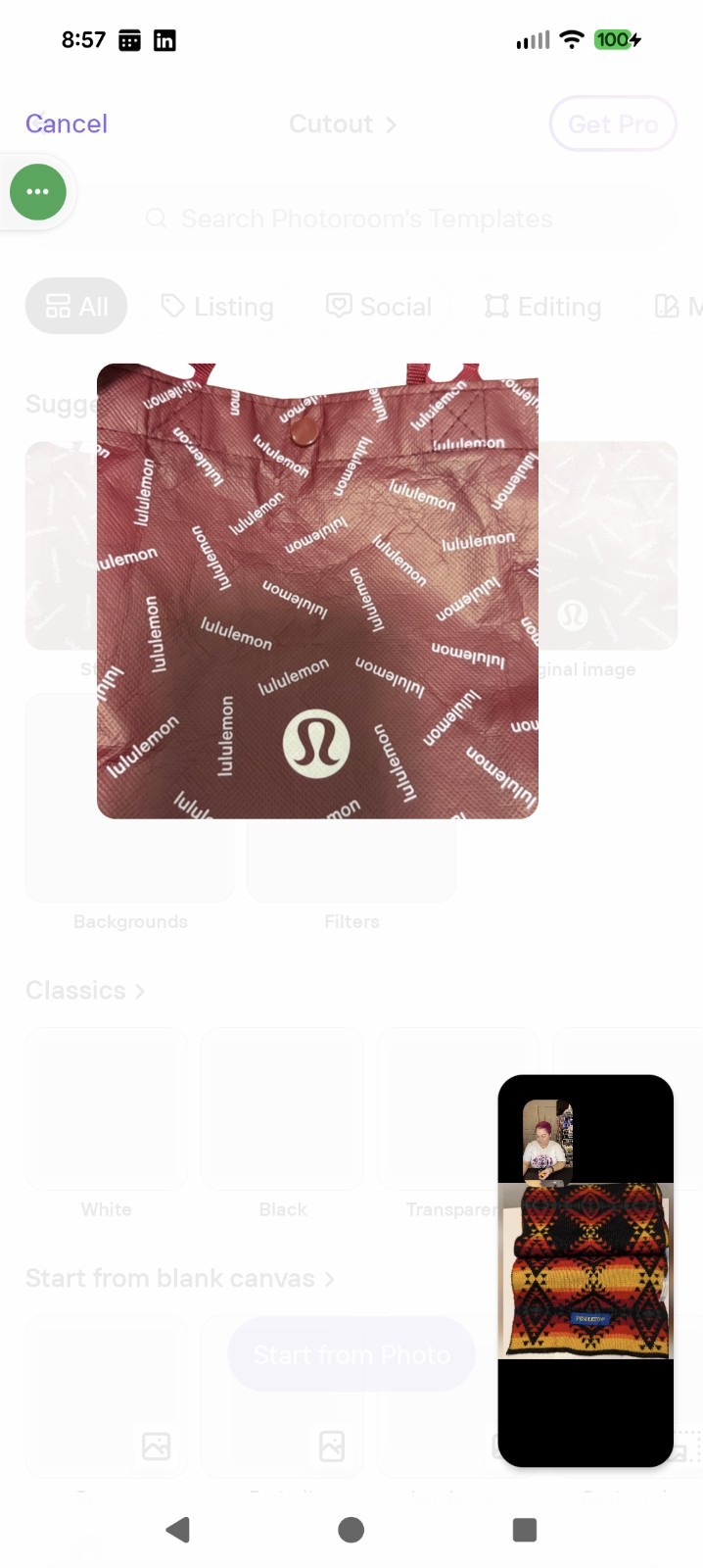 Lululemon Red Burgundy Reusable Small Tote Bag Handles Snap Closure 12″ x 9″