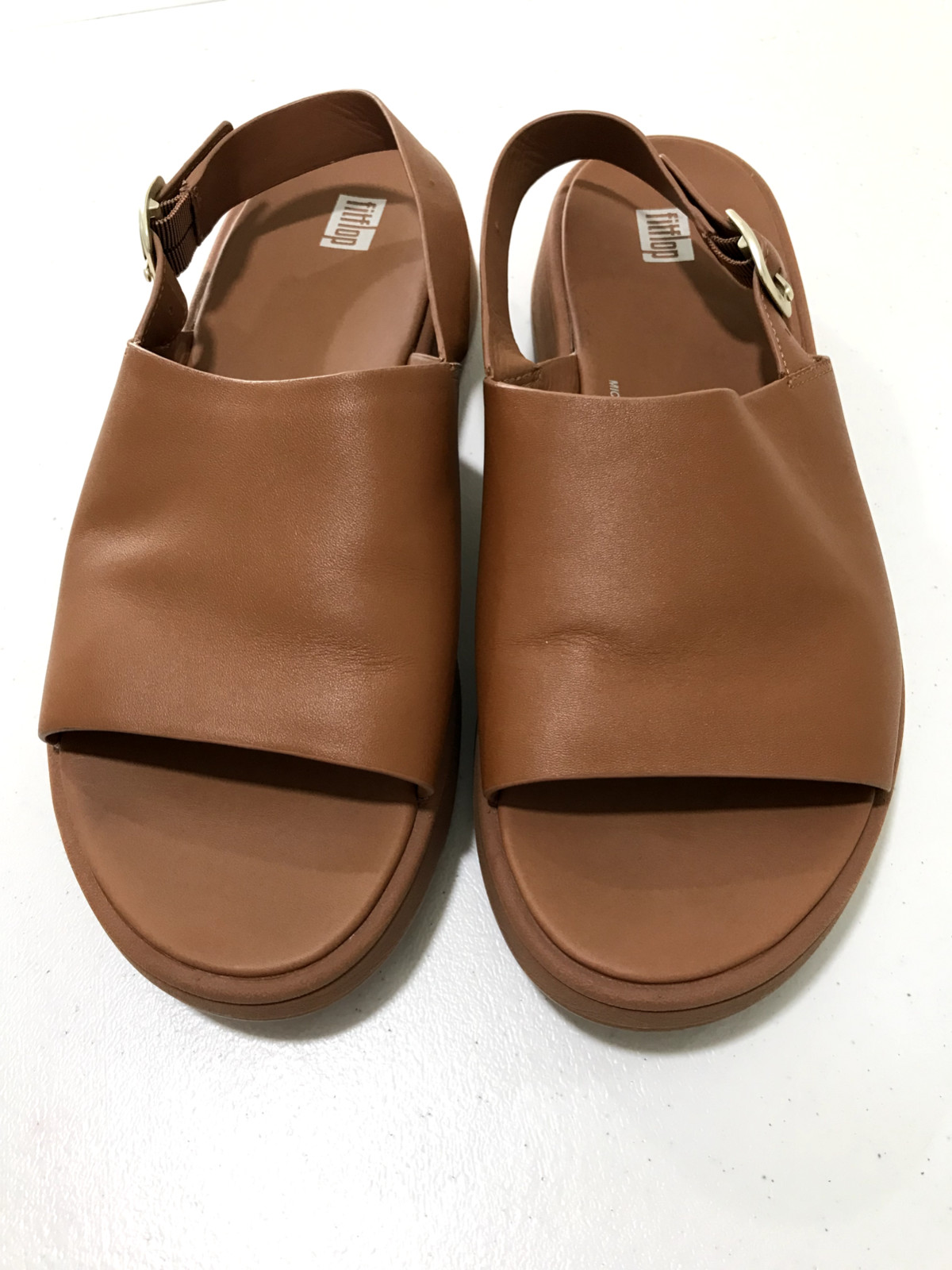 Fitflop F-Mode Tan Leather Platform Back Strap Sandals Women’s Size 10