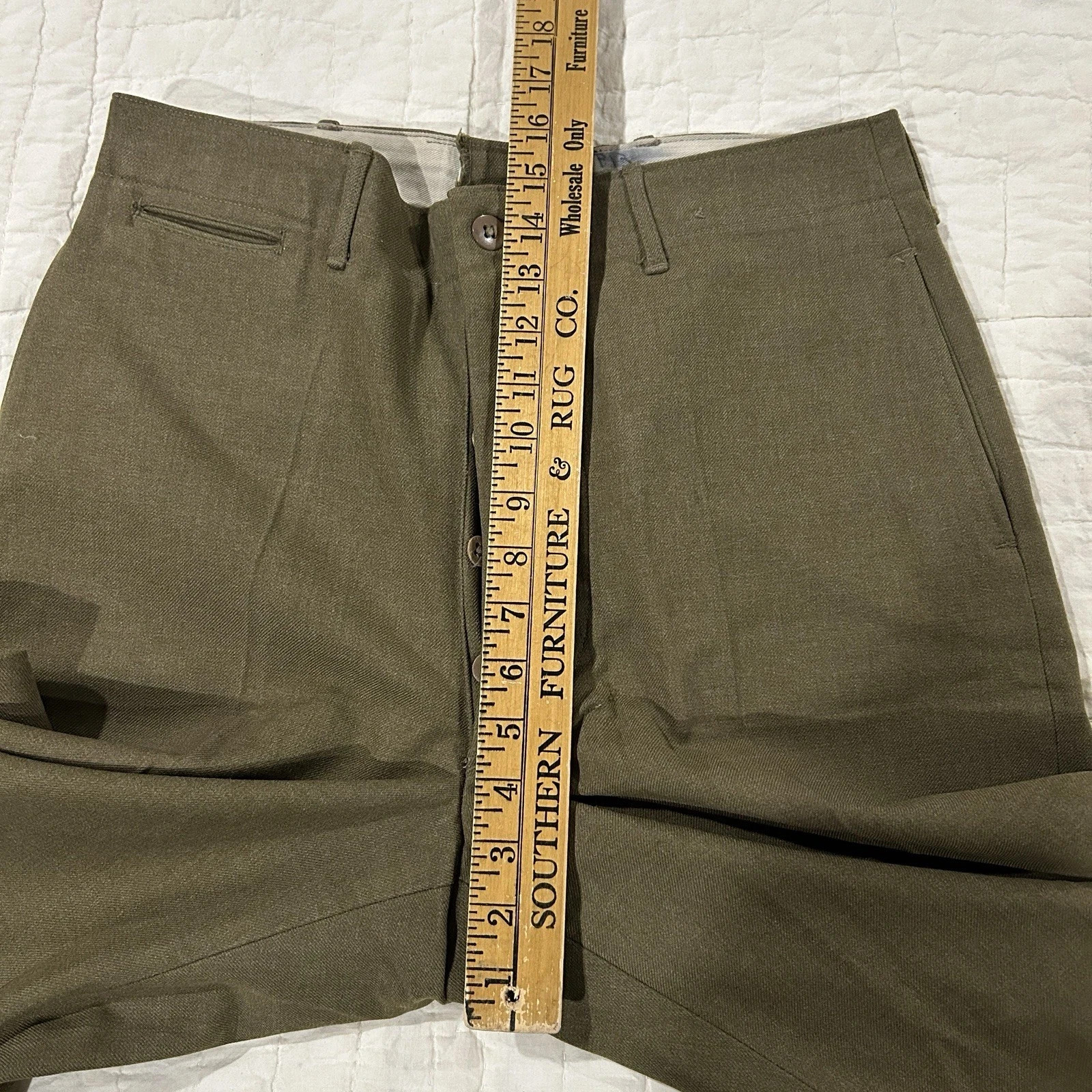 Vintage US Army Wool Dress Trousers Olive Drab 1950s 1960s Button Fly Size 32×32