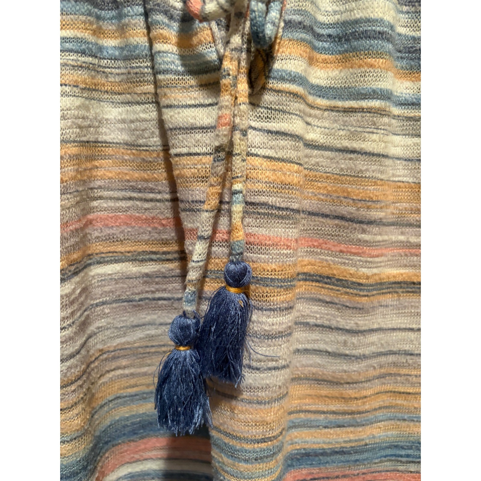 Studio Woman JP7 Blue Orange Striped Tassel Tie Neck Knit Top Plus Size 2X