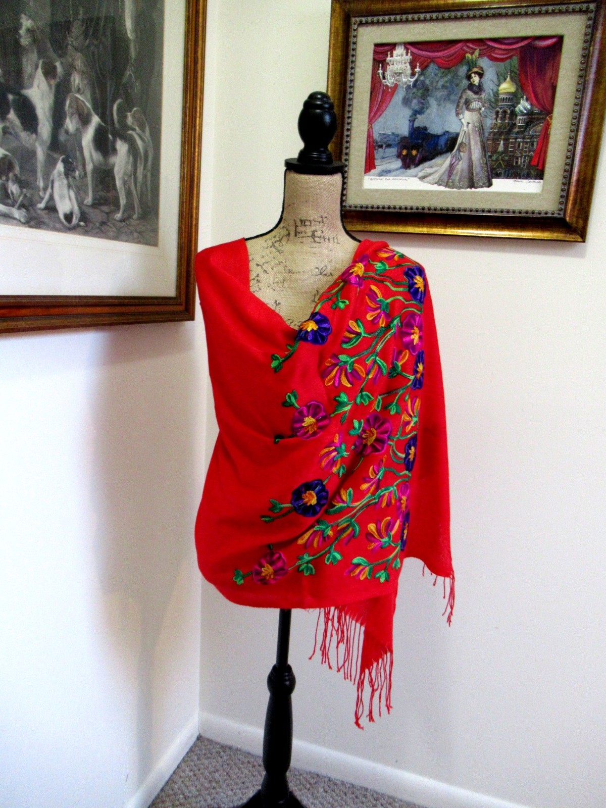 MEXICAN EMBROIDERED SOFT FRINGED SHAWL REBOZO WRAP 76 X 28 – MADE in MEXICO