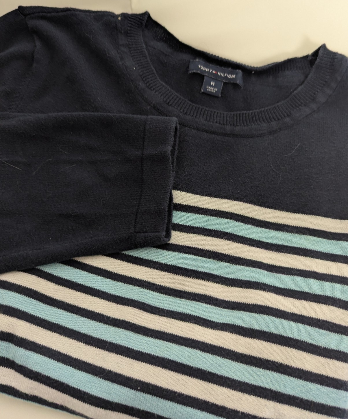 Tommy Hilfiger Blue Stripe Long Sleeve Cotton Sweater Size Med. Women’s