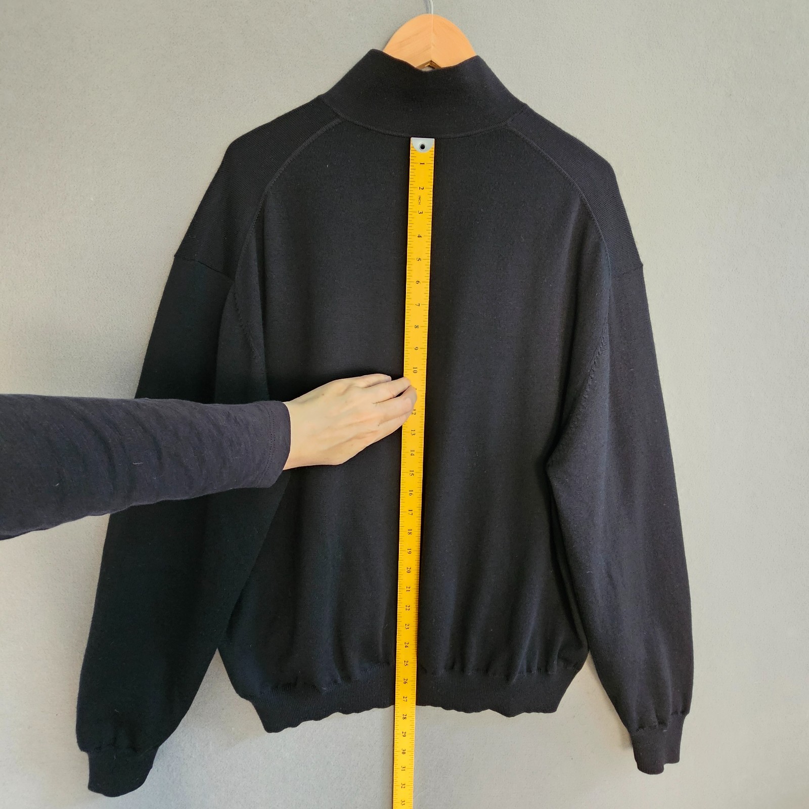 Fairway & Greene 100% Wool Quarter‑Zip Sweater Black Lined Vintage Hong Kong