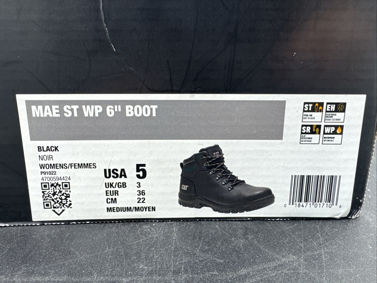 PICK SIZE – Caterpillar Womens Mae Black Steel Toe Waterproof 6″ Work Boot