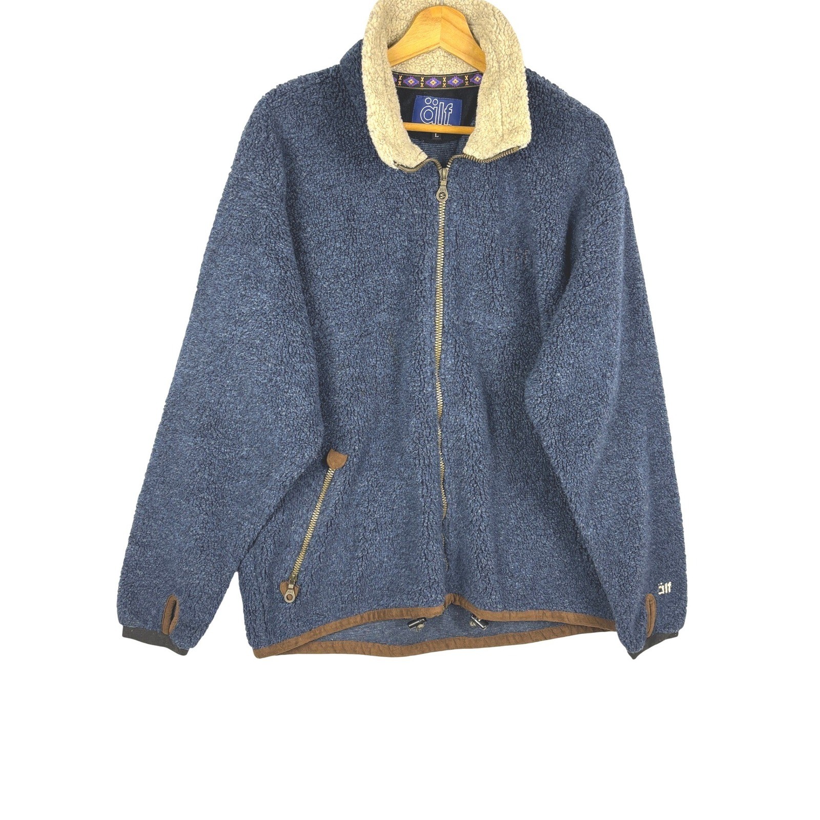 VTG Alf/Kuhl Mens Blue Deep Pile Fleece Jacket Full Zip USA Made Aspen Sz L