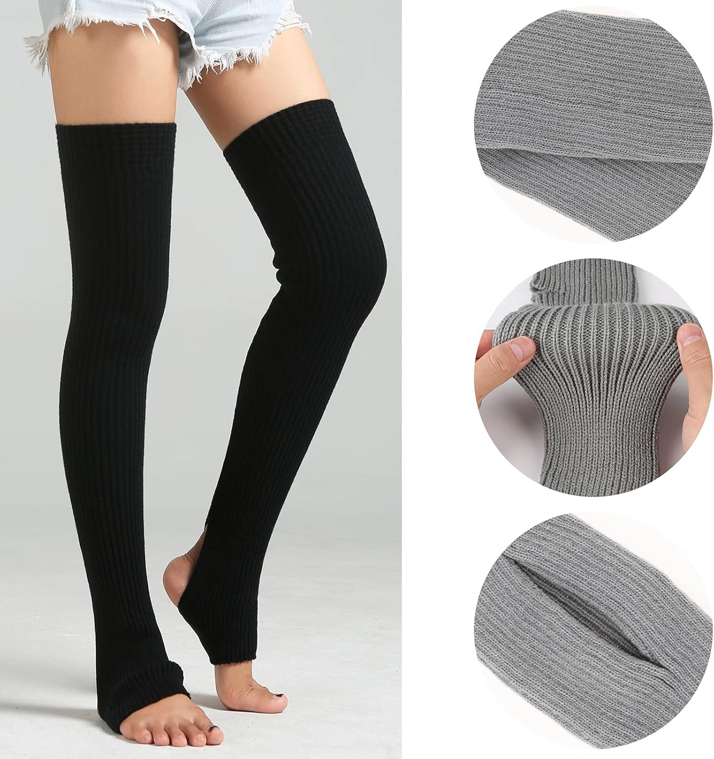 2 Pairs Long Stretch Knitted Stirrup Dance Ballet Leg Warmers Thigh High Socks o