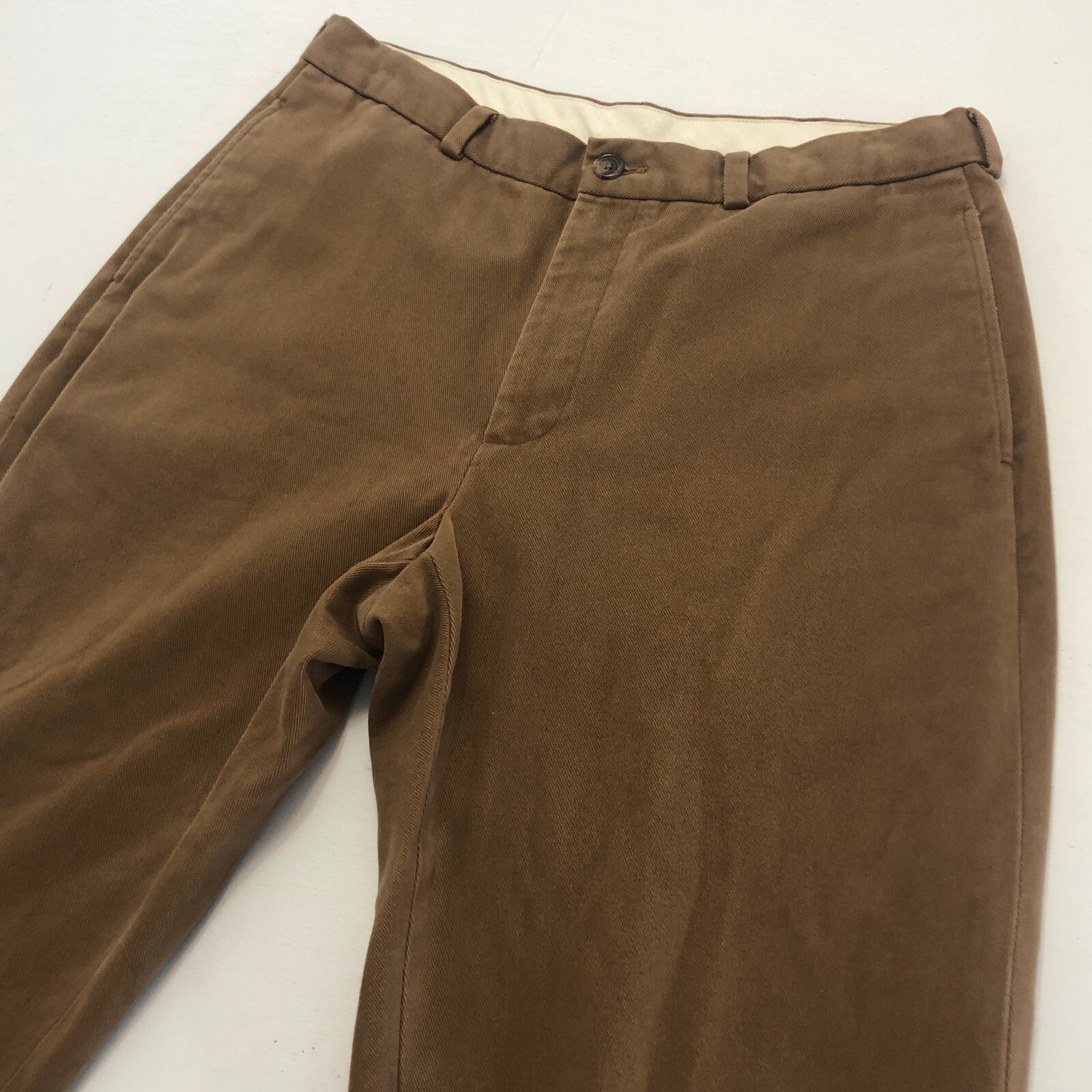 vtg Brooks Brothers 346 Pants 35×29.5 Brown 100% Soft Cotton Twill Hong Kong