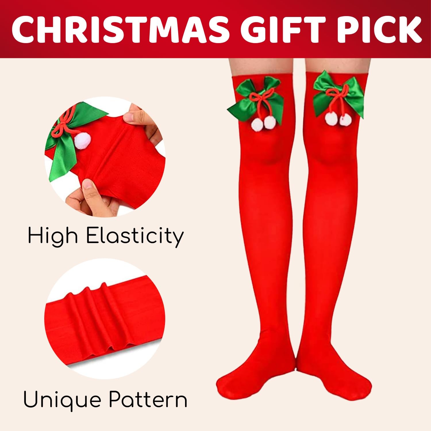 Zmart Christmas Knee High Socks – Xmas Candy Cane Medium, 4 Pack