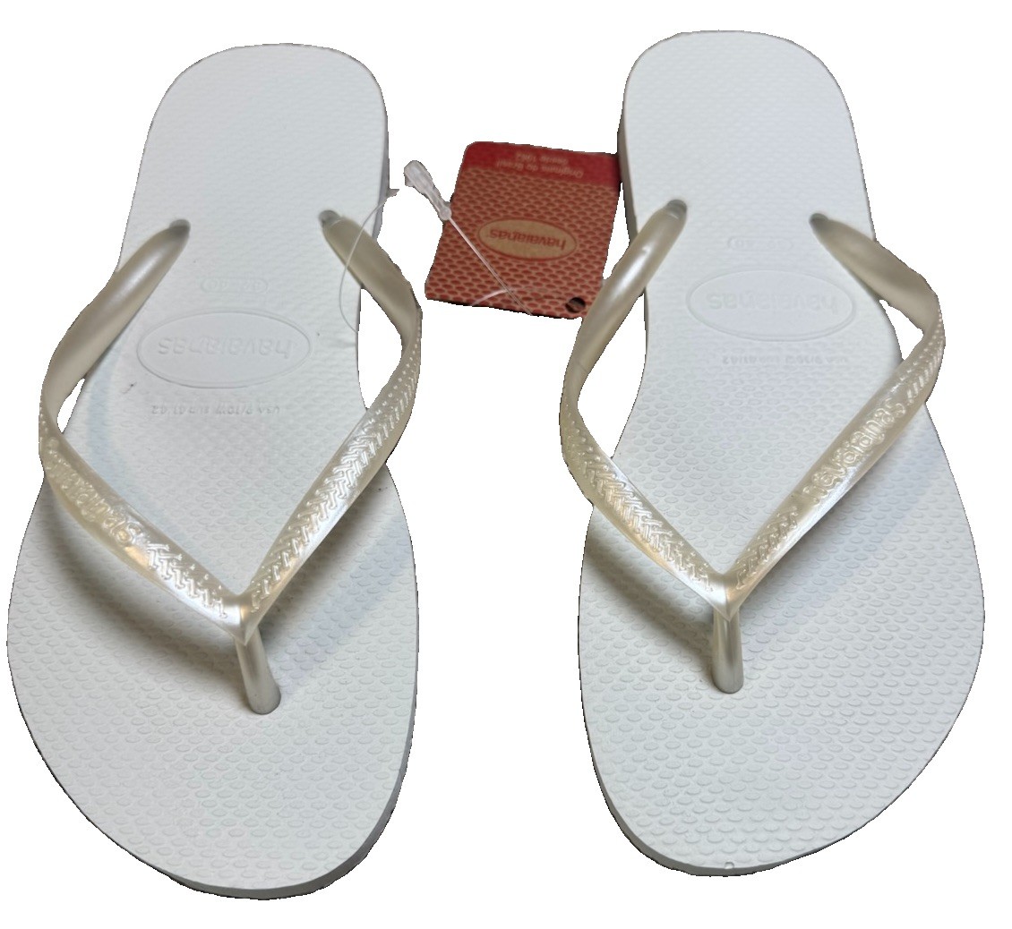 Havaianas Slim Women’s Flip Flops White Pearl Size 9/10 Brazil 39/40 NWT