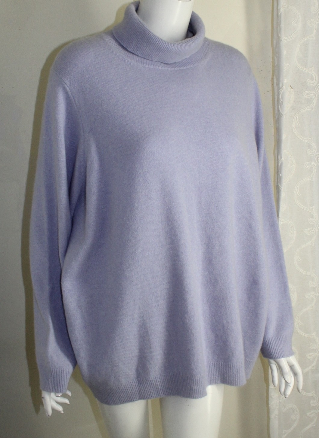 Lands End 1X 2X 53″Bust Plush Lavender Purple 100% Cashmere Turtleneck Sweater