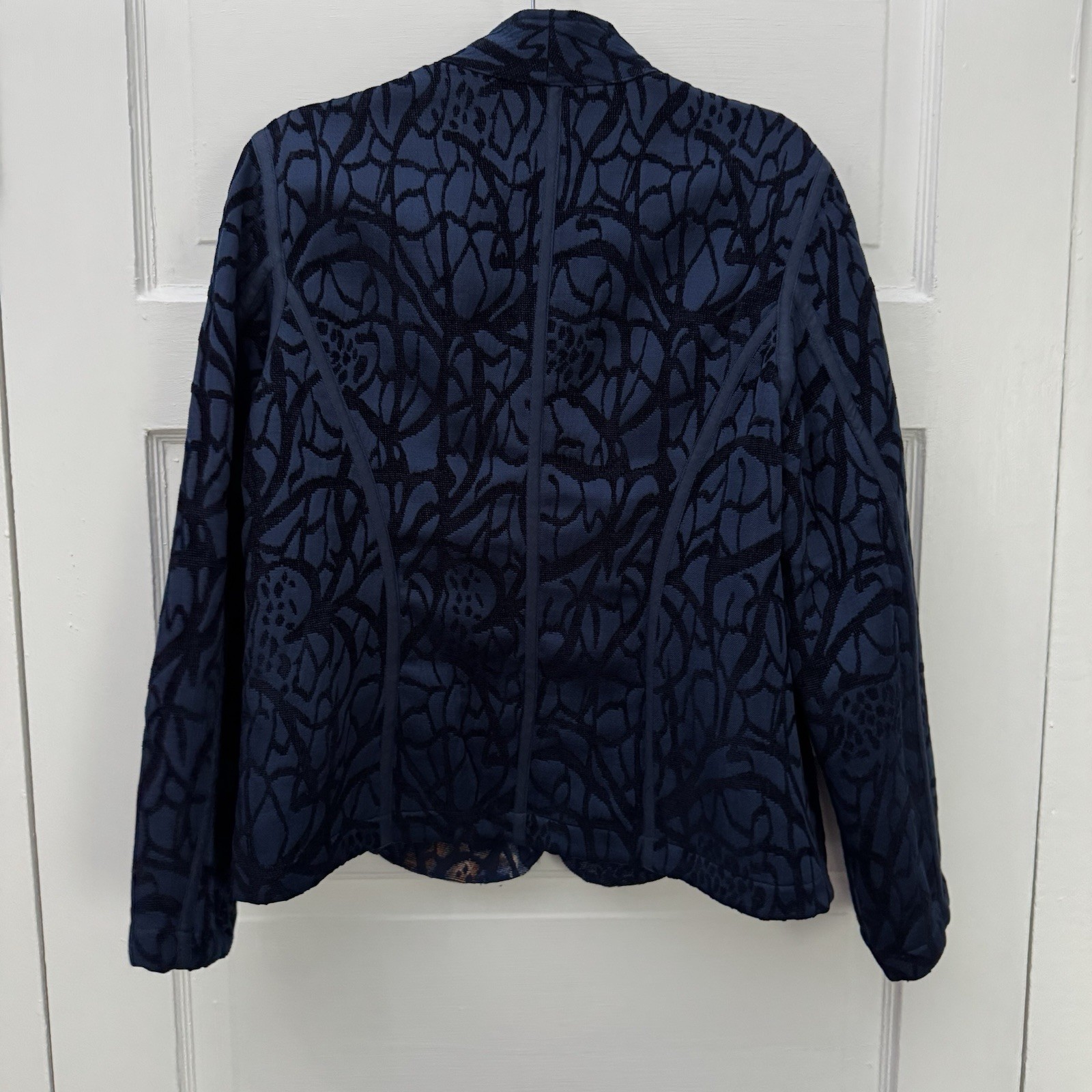 Reversible Quilted Jacket Women M Blue Abstract Button Front Artisan Blazer