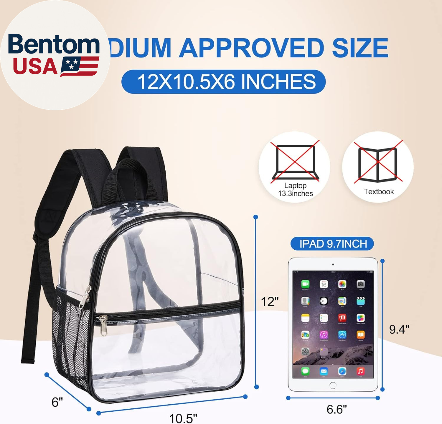 Clear Backpack for Stadium Approved 12×6×12, Water Proof Clear Bag for Stadium E