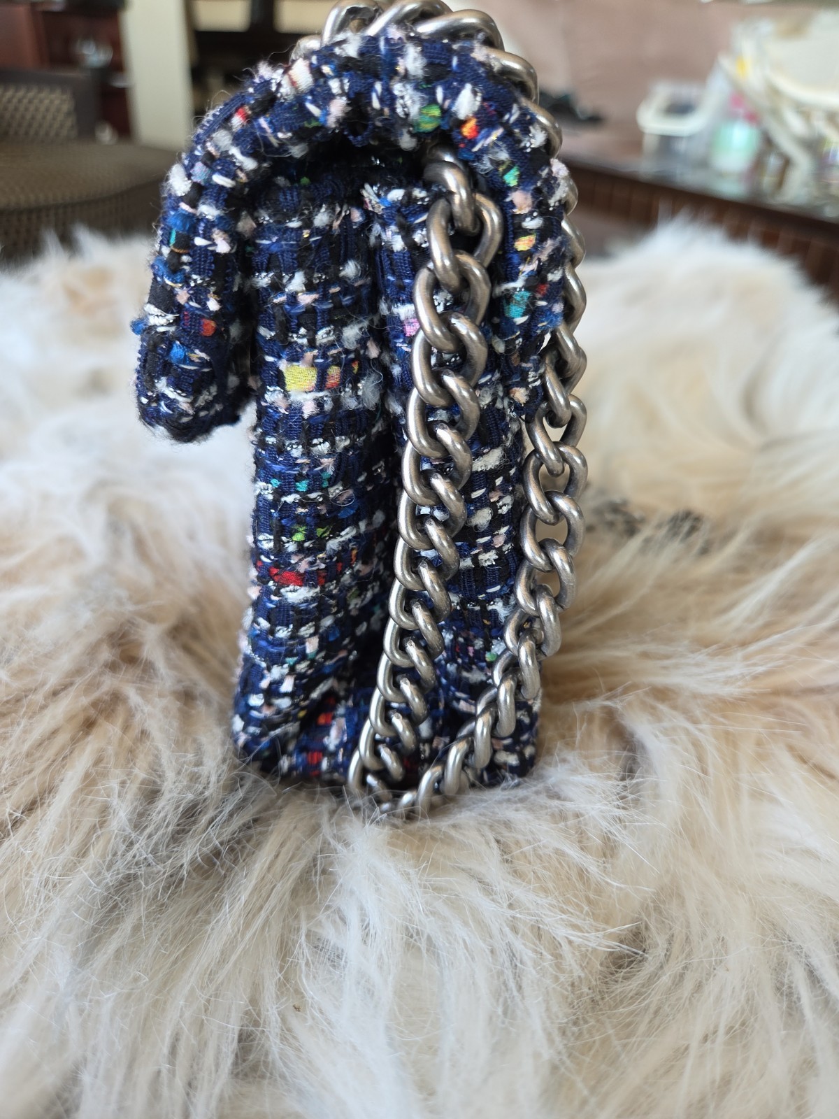 Kurt Geiger Mini Kensington Tweed Metallic Dark Multi Color Blue Bag NWT