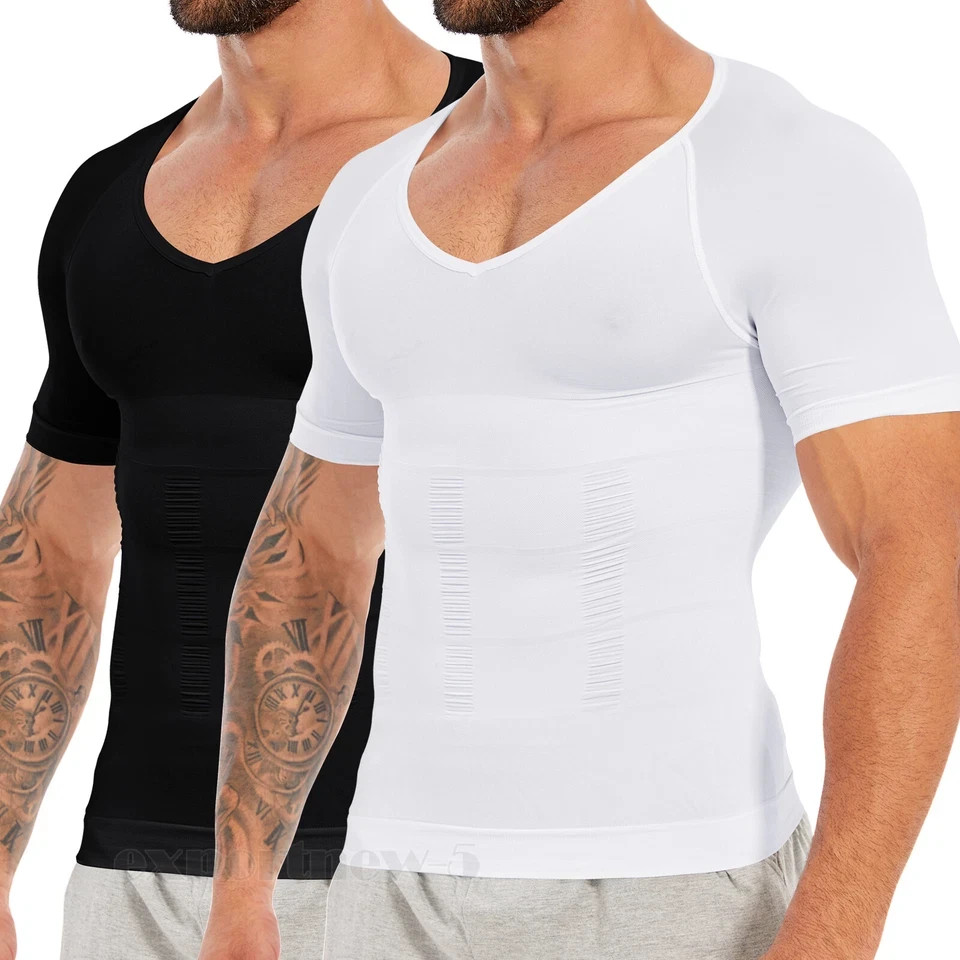 V-Neck Compression T-shirt Men Body Slimming Tummy Body Shaper