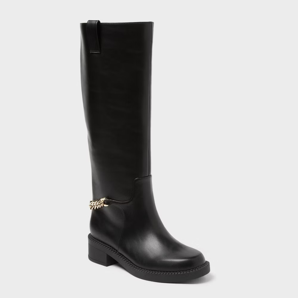 A New Day Women Bobbi Chain Accent Knee High Block Heel Boots