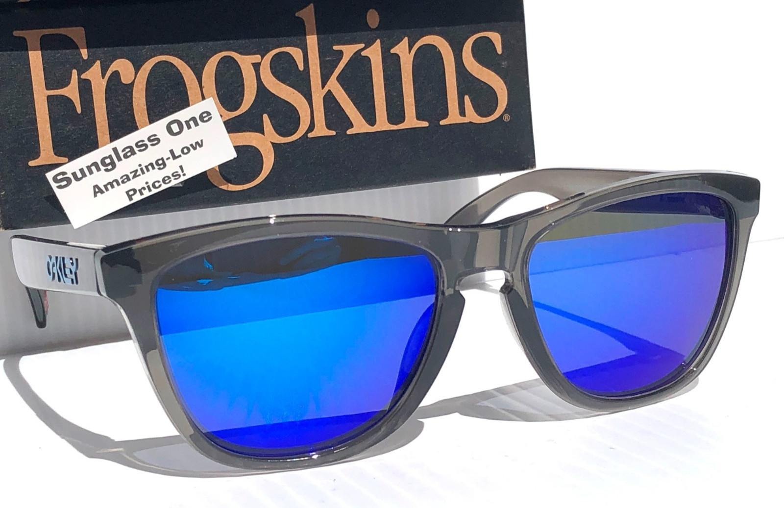 Oakley Frogskins Grey Smoke POLARIZED Galaxy Blue Mirror Lens Sunglass 9245-74