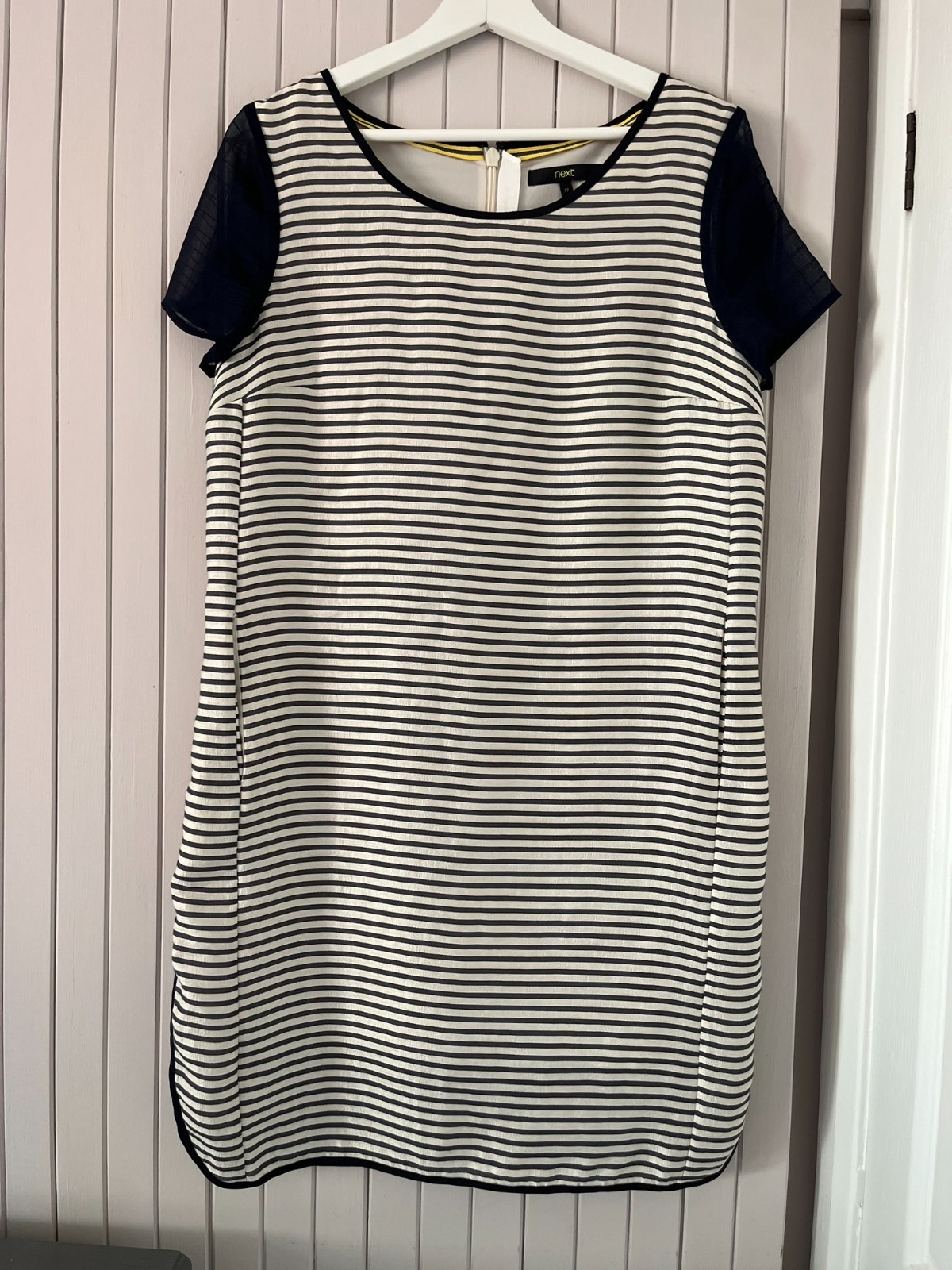 Next Womens Navy Blue Ribbed Stripe Shift Dress Smart Work Occasion Size 12