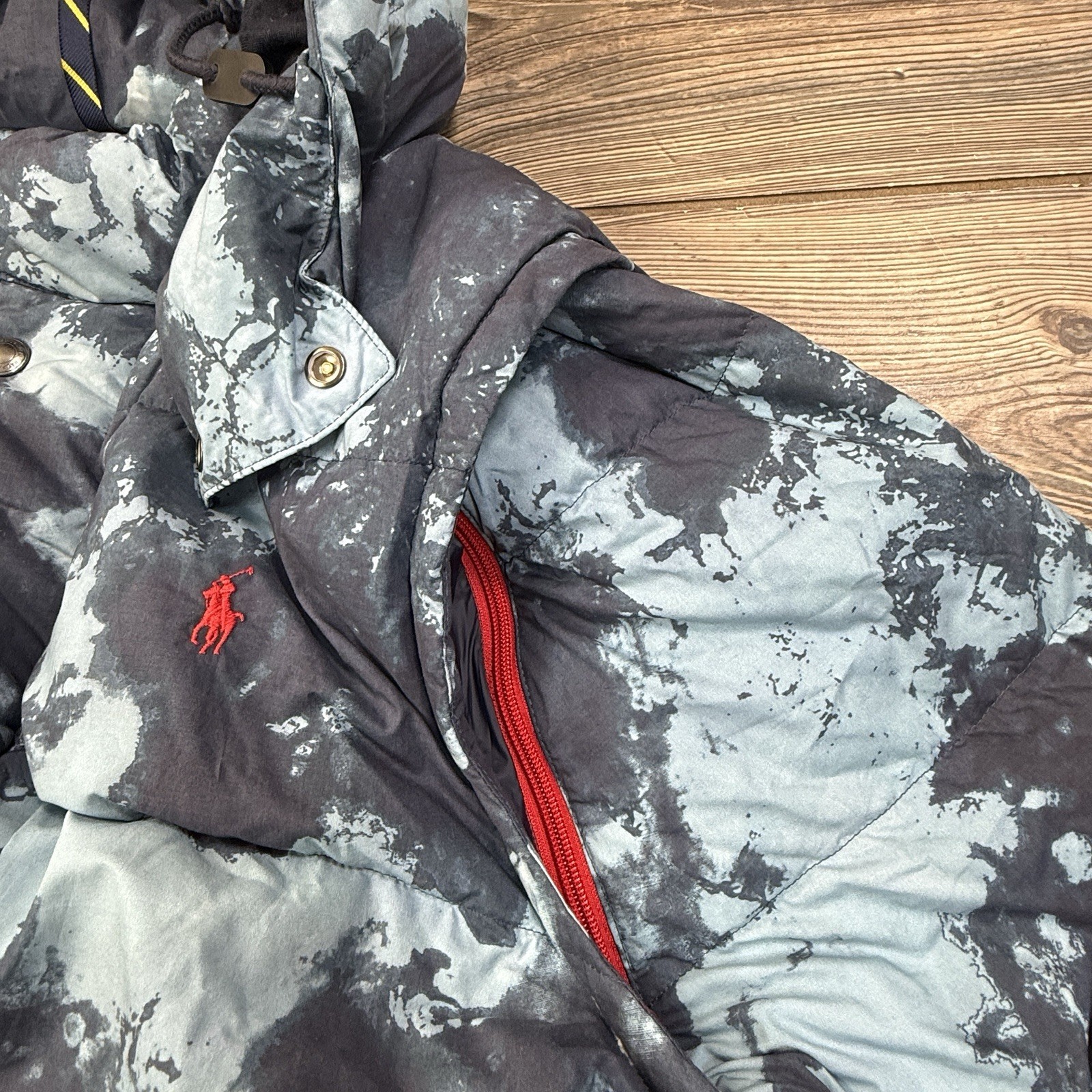 Polo Ralph Lauren Mens Convertible Tie-Dye Down Jacket Vest Hood Blue LARGE NEW